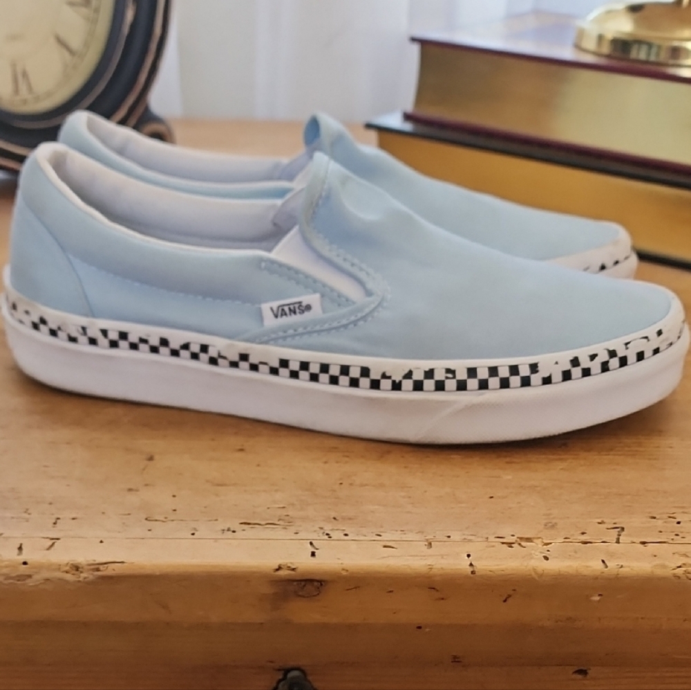 Vans Sky Blue Checkered Slip-Ons